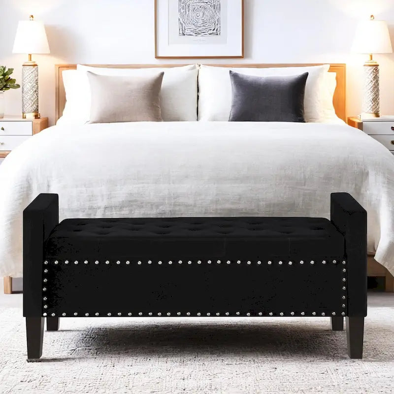 Banc de rangement capitonné avec rangement, Banc de rangement rembourré avec clous décoratifs, Tabouret de bout de lit