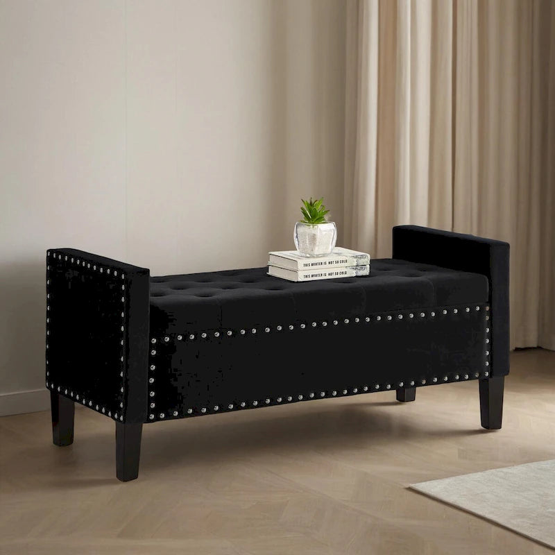 Banc de rangement capitonné avec rangement, Banc de rangement rembourré avec clous décoratifs, Tabouret de bout de lit