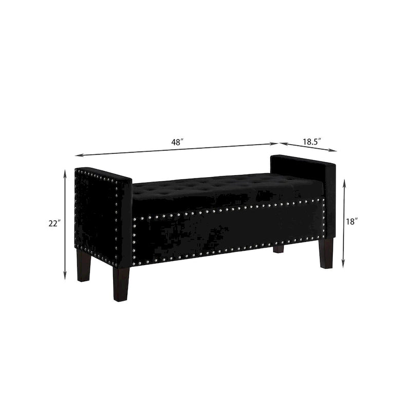 Banc de rangement capitonné avec rangement, Banc de rangement rembourré avec clous décoratifs, Tabouret de bout de lit