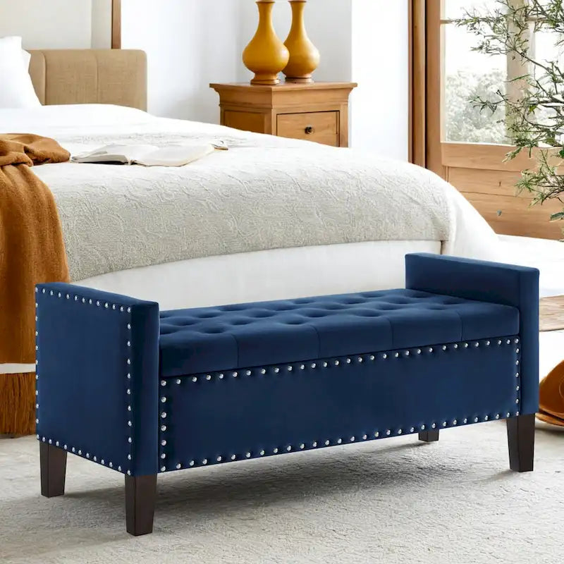 Banc de rangement capitonné avec rangement, Banc de rangement rembourré avec clous décoratifs, Tabouret de bout de lit