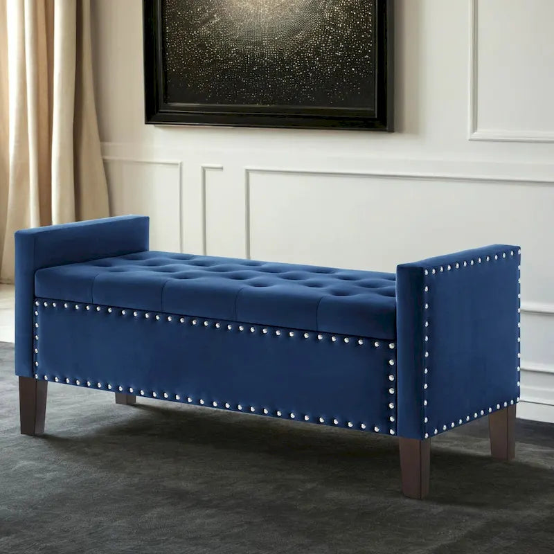 Banc de rangement capitonné avec rangement, Banc de rangement rembourré avec clous décoratifs, Tabouret de bout de lit