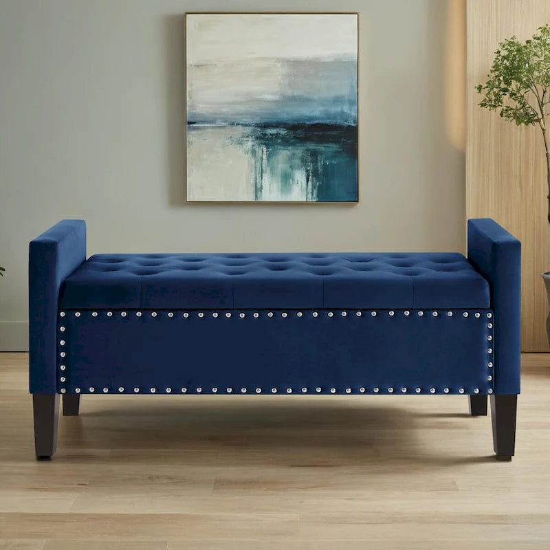 Banc de rangement capitonné avec rangement, Banc de rangement rembourré avec clous décoratifs, Tabouret de bout de lit