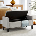 Banc de rangement capitonné avec rangement, Banc de rangement rembourré avec clous décoratifs, Tabouret de bout de lit