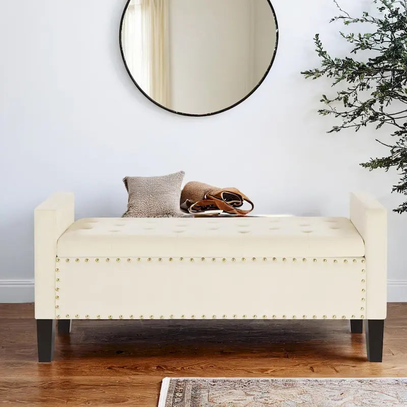 Banc de rangement capitonné avec rangement, Banc de rangement rembourré avec clous décoratifs, Tabouret de bout de lit