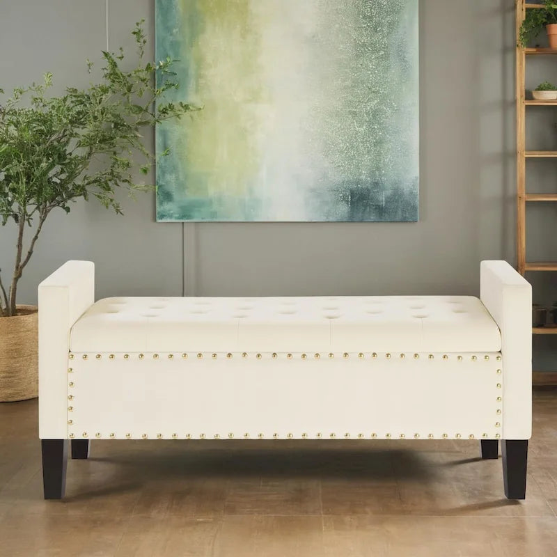 Banc de rangement capitonné avec rangement, Banc de rangement rembourré avec clous décoratifs, Tabouret de bout de lit