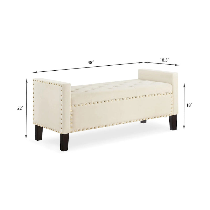 Banc de rangement capitonné avec rangement, Banc de rangement rembourré avec clous décoratifs, Tabouret de bout de lit