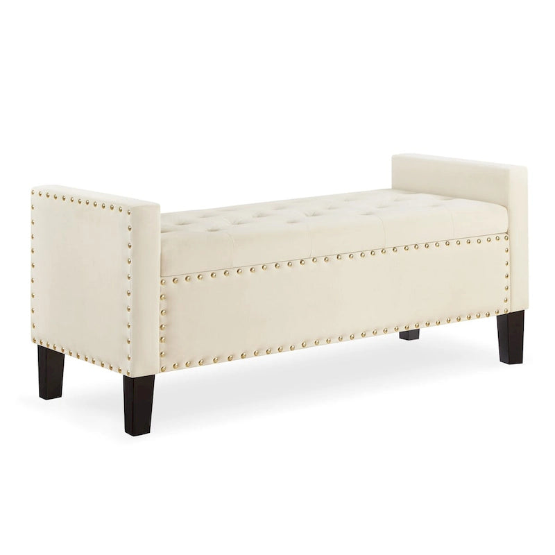 Banc de rangement capitonné avec rangement, Banc de rangement rembourré avec clous décoratifs, Tabouret de bout de lit