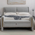 Banc de rangement en velours pour chambre à coucher avec garniture en métal doré pour salon, chambre à coucher, intérieur, gris clair