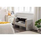 Banc de rangement en velours pour chambre à coucher avec garniture en métal doré pour salon, chambre à coucher, intérieur, gris clair
