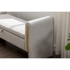 Banc de rangement en velours pour chambre à coucher avec garniture en métal doré pour salon, chambre à coucher, intérieur, gris clair