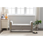 Banc de rangement en velours pour chambre à coucher avec garniture en métal doré pour salon, chambre à coucher, intérieur, gris clair