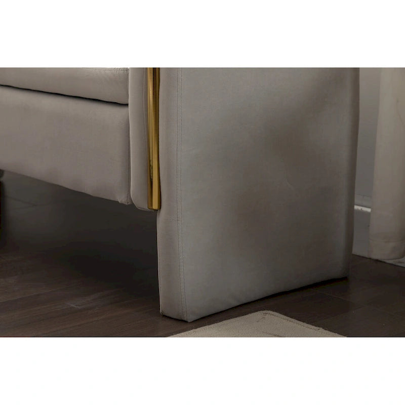 Banc de rangement en velours pour chambre à coucher avec garniture en métal doré pour salon, chambre à coucher, intérieur, gris clair