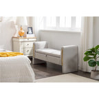 Banc de rangement en velours pour chambre à coucher avec garniture en métal doré pour salon, chambre à coucher, intérieur, gris clair