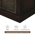 Banc de rangement rustique avec 3 paniers classiques en rotin amovibles, banc d'entrée avec coussin amovible