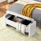 Banc de rangement ottoman ovale en tissu chenille avec grand espace de rangement