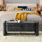 Banc de rangement ottoman ovale en tissu chenille avec grand espace de rangement