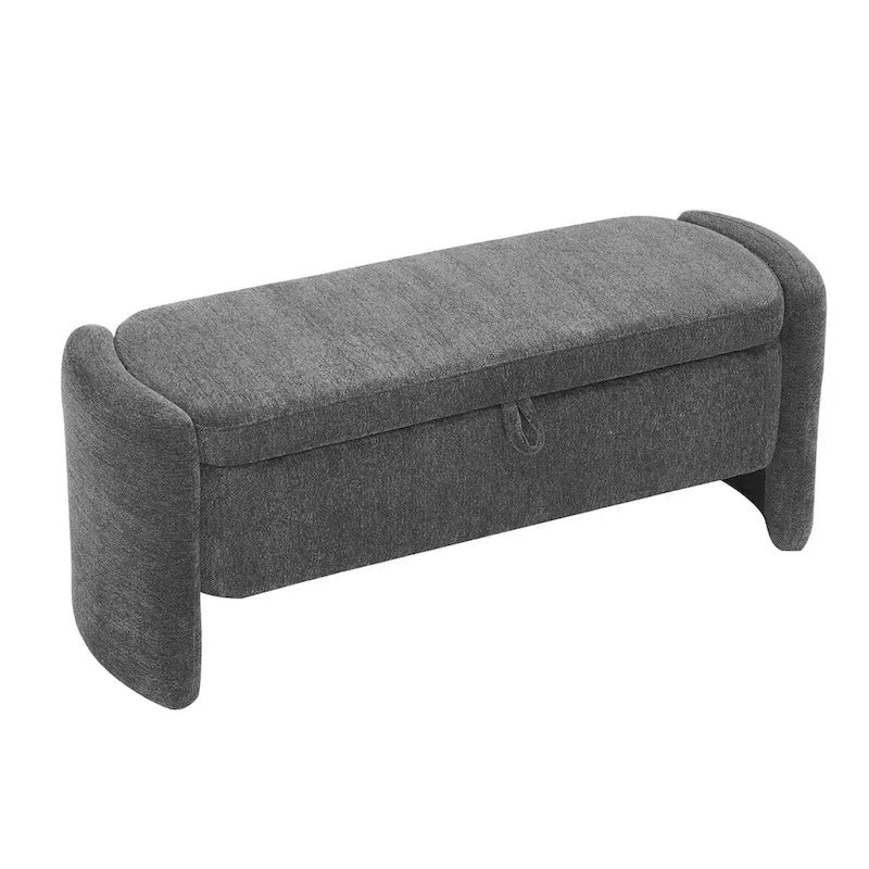 Banc de rangement ottoman ovale en tissu chenille avec grand espace de rangement