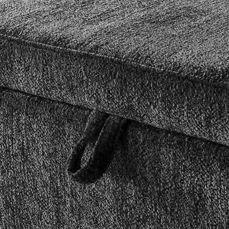 Banc de rangement ottoman ovale en tissu chenille avec grand espace de rangement