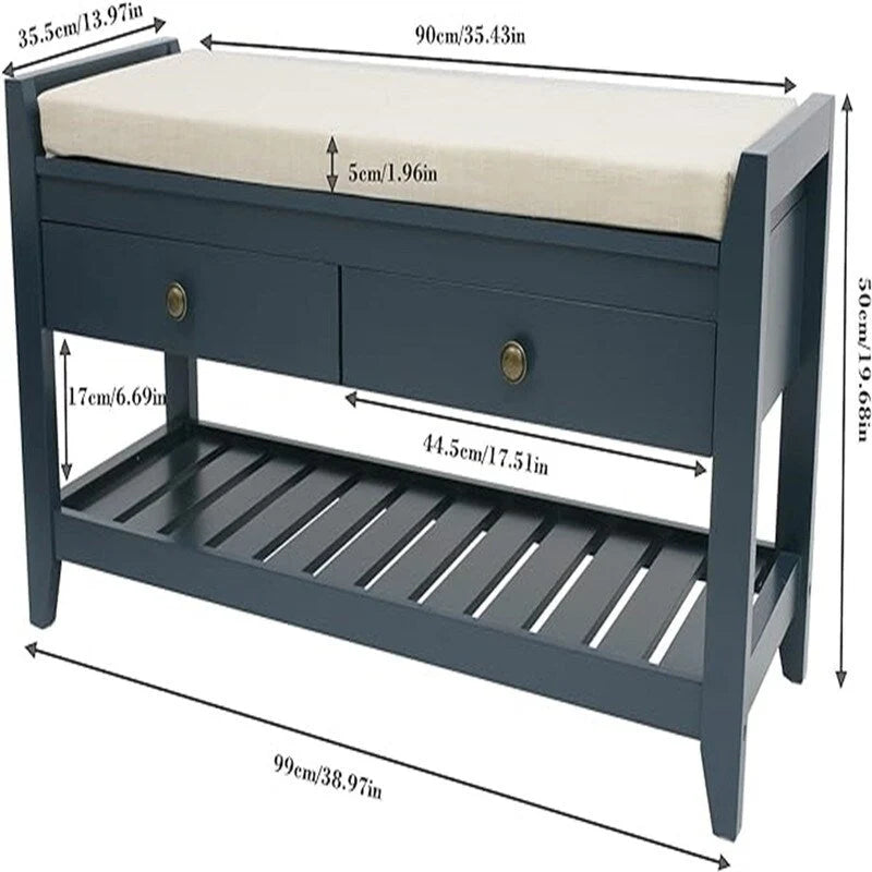 Banc de rangement pour chaussures avec 2 tiroirs - 14P x 39L x 20H