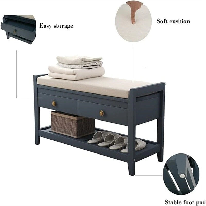 Banc de rangement pour chaussures avec 2 tiroirs - 14P x 39L x 20H