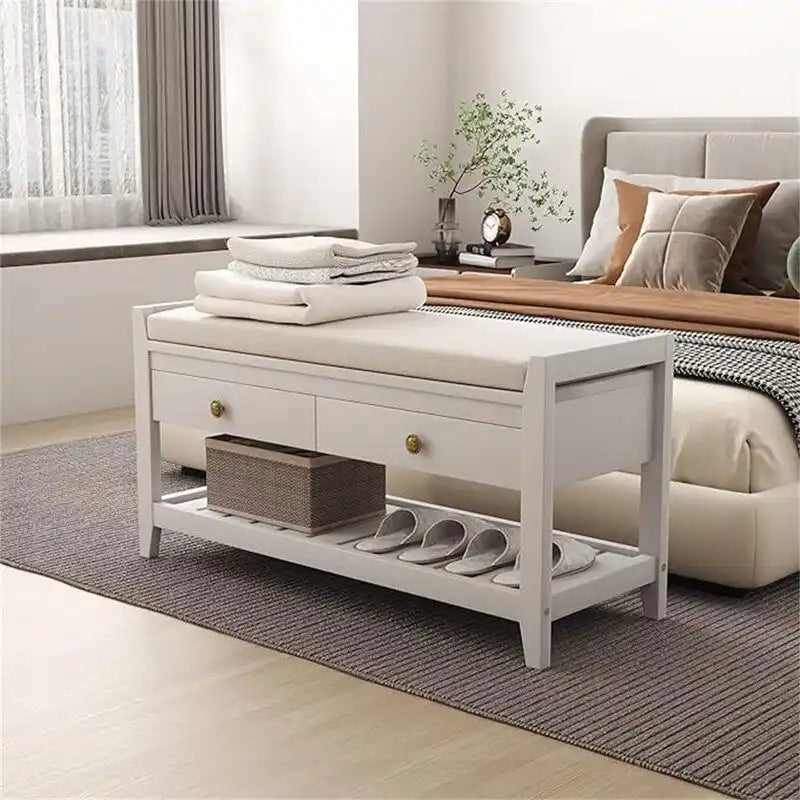 Banc de rangement pour chaussures avec 2 tiroirs - 14P x 39L x 20H