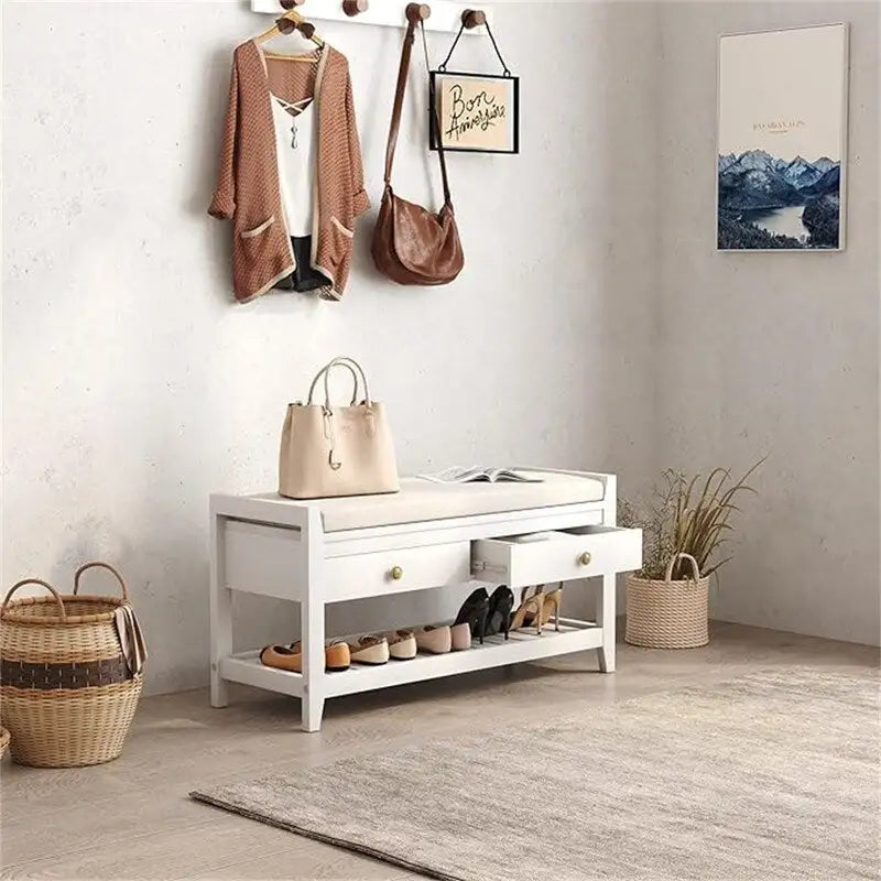 Banc de rangement pour chaussures avec 2 tiroirs - 14P x 39L x 20H
