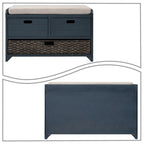 Banc en bois style ferme moderne avec 2 tiroirs et un panier de rangement tressé