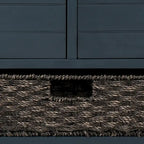 Banc en bois style ferme moderne avec 2 tiroirs et un panier de rangement tressé