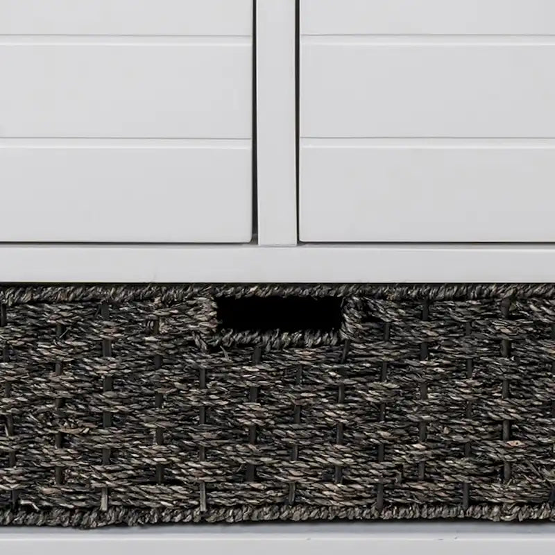 Banc en bois style ferme moderne avec 2 tiroirs et un panier de rangement tressé