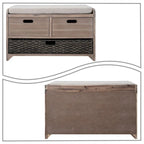 Banc en bois style ferme moderne avec 2 tiroirs et un panier de rangement tressé