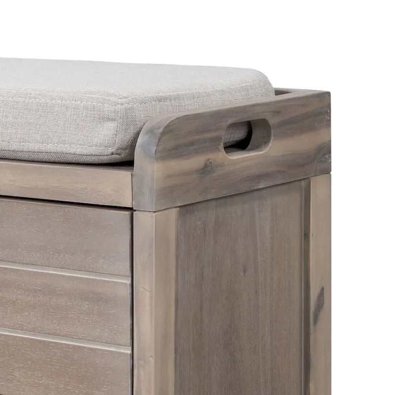 Banc en bois style ferme moderne avec 2 tiroirs et un panier de rangement tressé