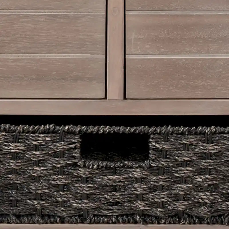 Banc en bois style ferme moderne avec 2 tiroirs et un panier de rangement tressé