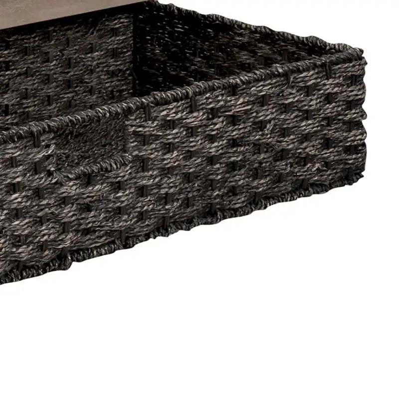 Banc en bois style ferme moderne avec 2 tiroirs et un panier de rangement tressé