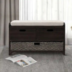 Banc en bois style ferme moderne avec 2 tiroirs et un panier de rangement tressé