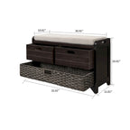 Banc en bois style ferme moderne avec 2 tiroirs et un panier de rangement tressé