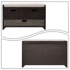 Banc en bois style ferme moderne avec 2 tiroirs et un panier de rangement tressé