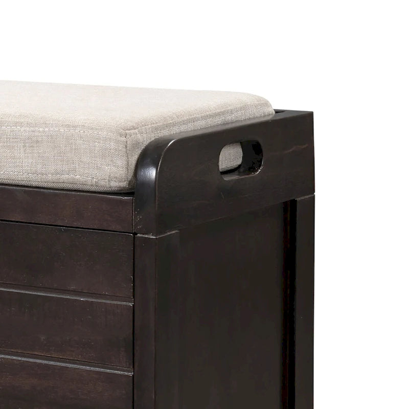 Banc en bois style ferme moderne avec 2 tiroirs et un panier de rangement tressé