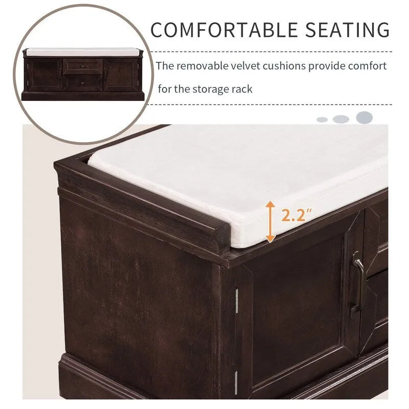 Banc à chaussures avec rangement, 2 tiroirs, 2 compartiments et coussin amovible