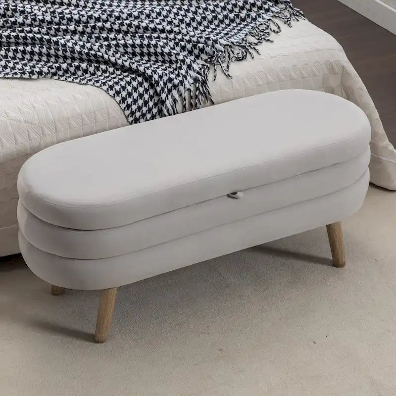 Banc de rangement en tissu de velours Banc de chambre à coucher avec pieds en bois pour salon, chambre à coucher, intérieur