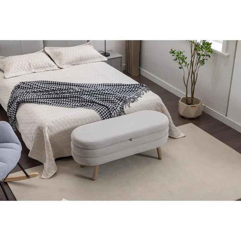 Banc de rangement en tissu de velours Banc de chambre à coucher avec pieds en bois pour salon, chambre à coucher, intérieur