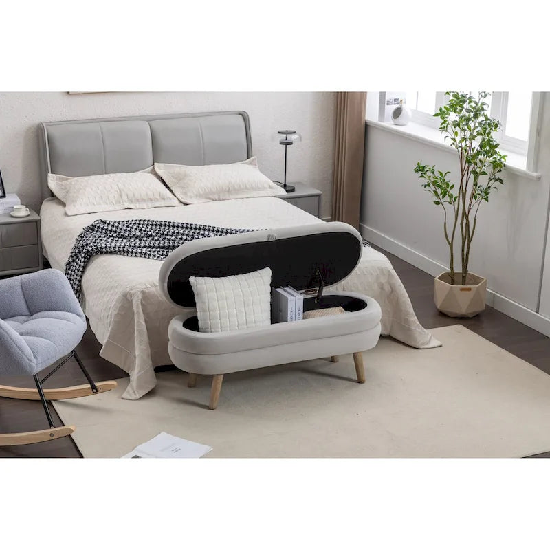Banc de rangement en tissu de velours Banc de chambre à coucher avec pieds en bois pour salon, chambre à coucher, intérieur