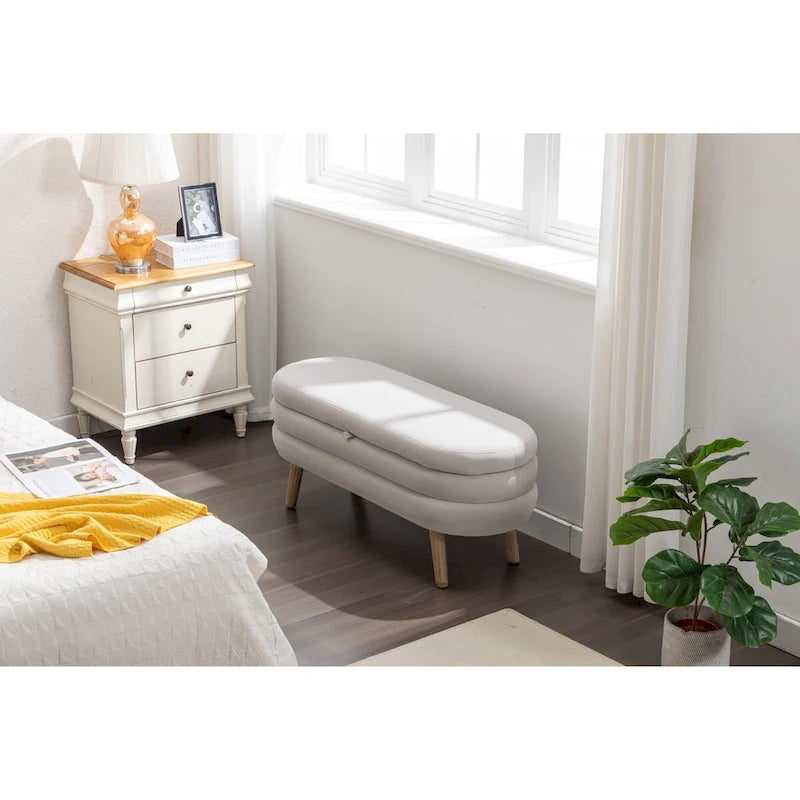 Banc de rangement en tissu de velours Banc de chambre à coucher avec pieds en bois pour salon, chambre à coucher, intérieur