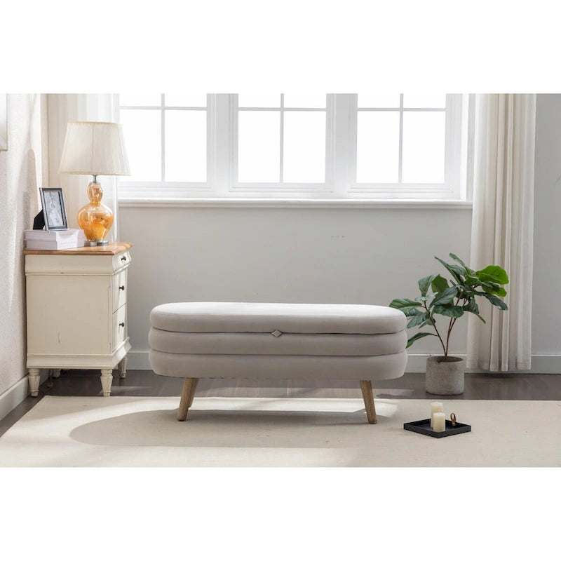 Banc de rangement en tissu de velours Banc de chambre à coucher avec pieds en bois pour salon, chambre à coucher, intérieur