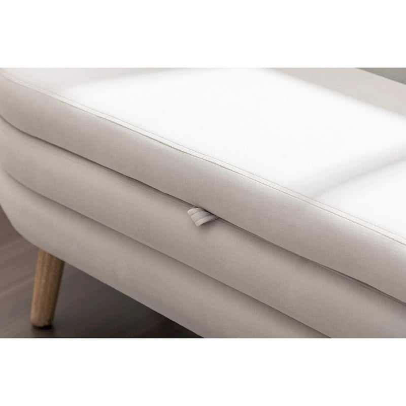 Banc de rangement en tissu de velours Banc de chambre à coucher avec pieds en bois pour salon, chambre à coucher, intérieur