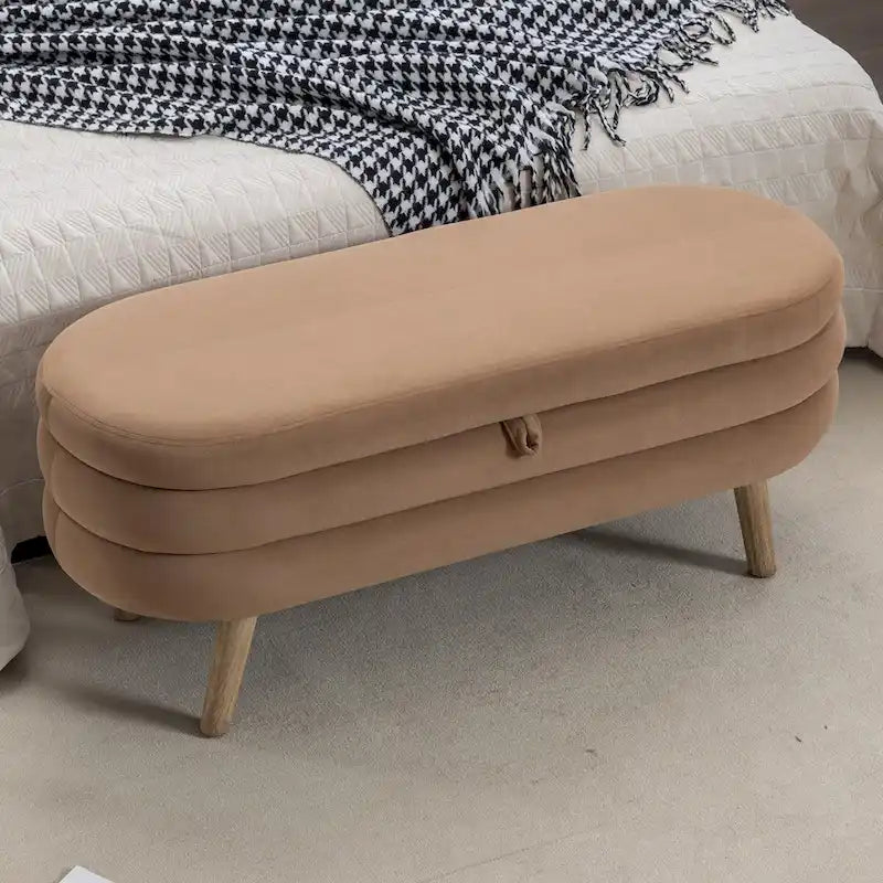 Banc de rangement en tissu de velours Banc de chambre à coucher avec pieds en bois pour salon, chambre à coucher, intérieur