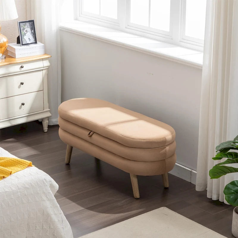 Banc de rangement en tissu de velours Banc de chambre à coucher avec pieds en bois pour salon, chambre à coucher, intérieur