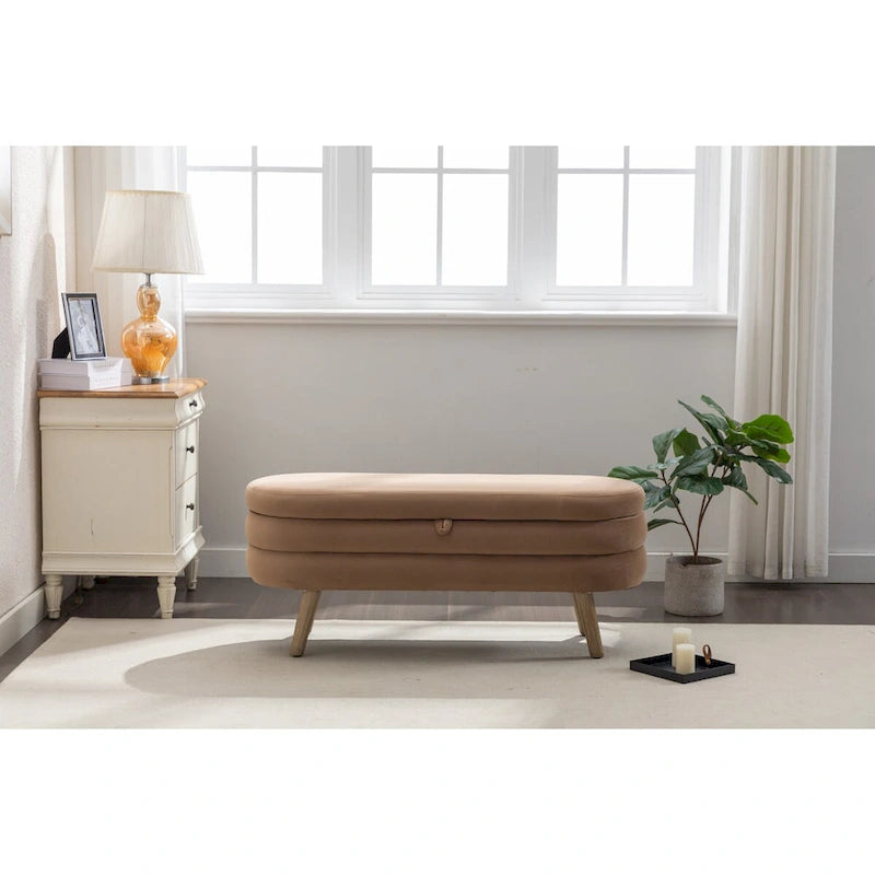Banc de rangement en tissu de velours Banc de chambre à coucher avec pieds en bois pour salon, chambre à coucher, intérieur