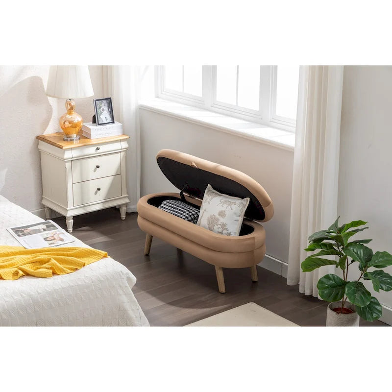 Banc de rangement en tissu de velours Banc de chambre à coucher avec pieds en bois pour salon, chambre à coucher, intérieur
