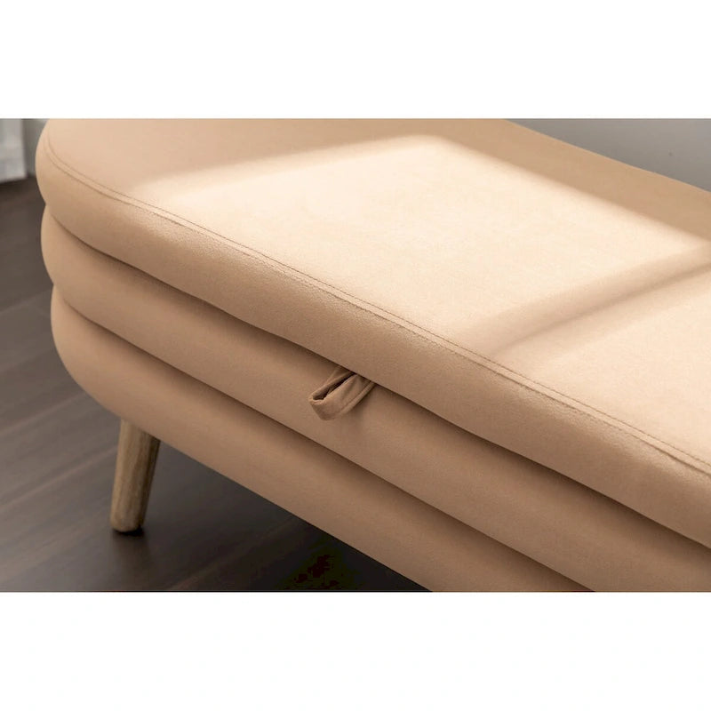 Banc de rangement en tissu de velours Banc de chambre à coucher avec pieds en bois pour salon, chambre à coucher, intérieur