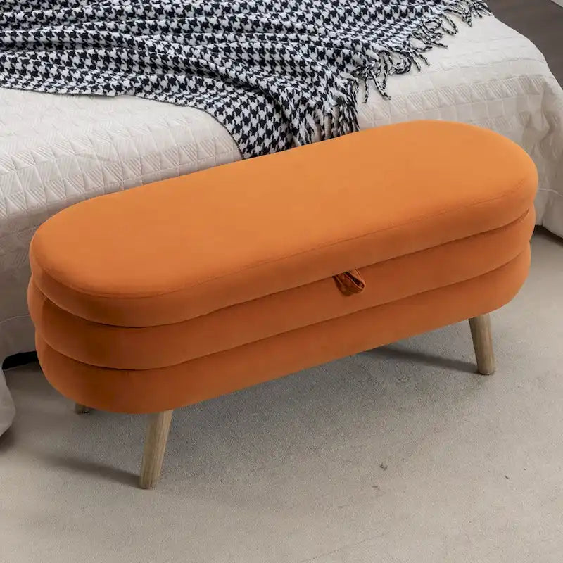 Banc de rangement en tissu de velours Banc de chambre à coucher avec pieds en bois pour salon, chambre à coucher, intérieur